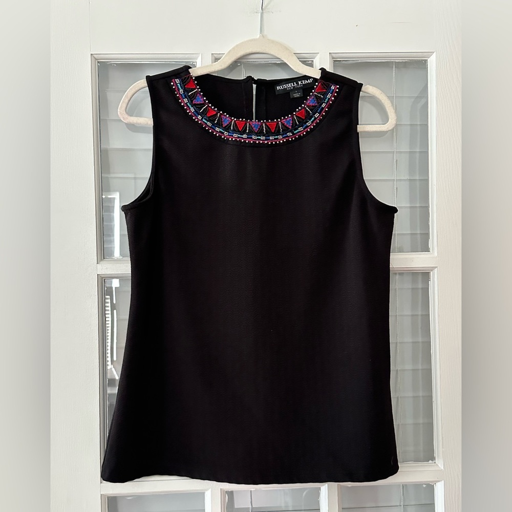 Russell Kemp Women’s L Tank Top Black Beaded Embroidered Blouse